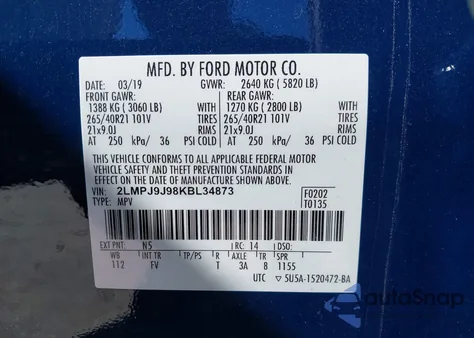 2019 Lincoln Nautilus Black Label из США, поврежденный, VIN 2LMPJ9J98KBL34873